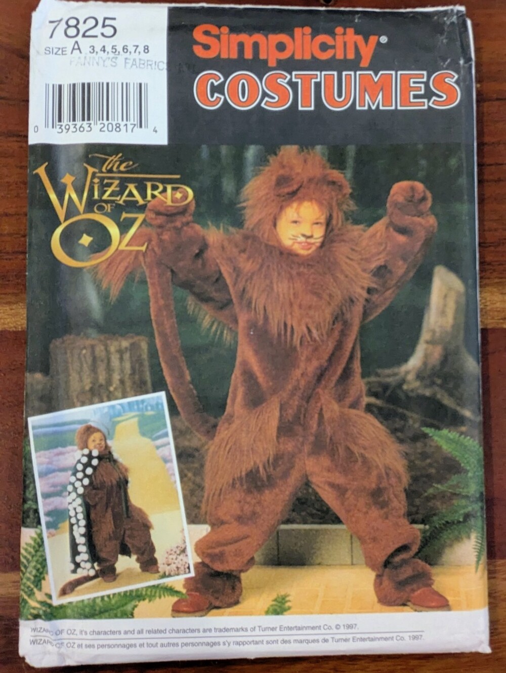 Wizard of Oz Lion Costume Simplicity 7825 for Kids Sizes 3,4,5,6,78 - Uncut